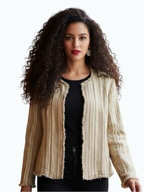 Conrad C Vintage Linen Blend Textured Open-Front Jacket Size 18